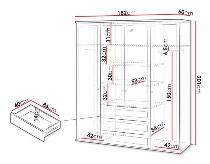 Armoire bois et blanc 182x201 cm Francesco