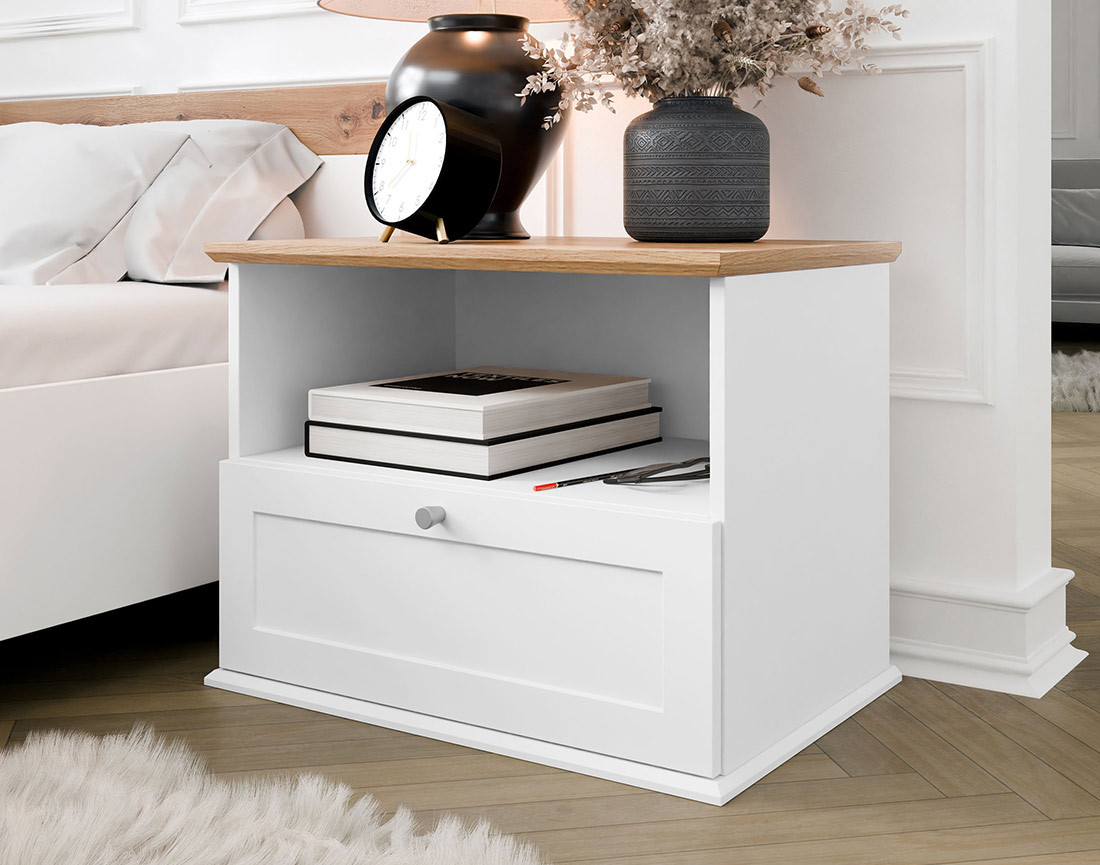 Table de chevet bois et blanc 62 cm Francesco