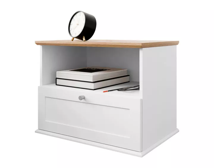 Table de chevet bois et blanc 62 cm Francesco