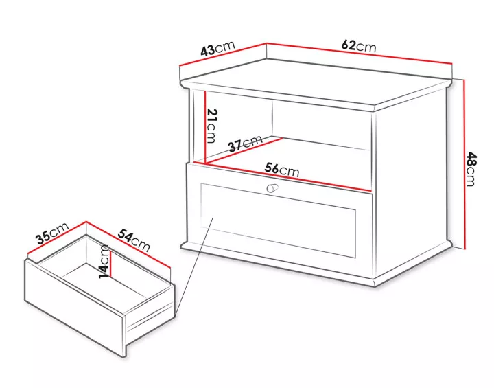 Table de chevet bois et blanc 62 cm Francesco