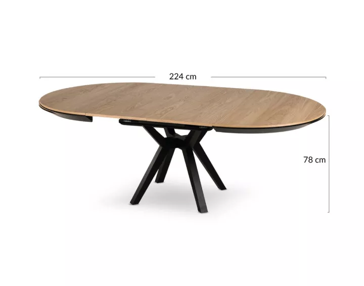 Table à manger ronde extensible en bois 130 à 224 cm Pampa