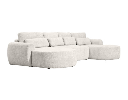 Canapé panoramique convertible avec coffre en tissu bouclette Mahina