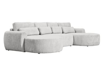 Canapé panoramique convertible avec coffre en tissu bouclette Mahina