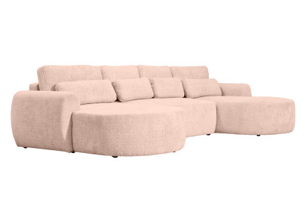 Canapé panoramique convertible avec coffre en tissu bouclette Mahina