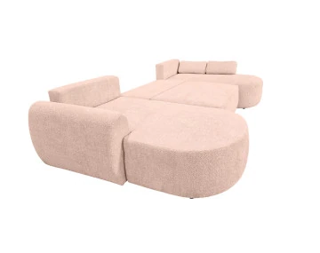 Canapé panoramique convertible avec coffre en tissu bouclette Mahina