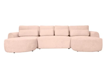 Canapé panoramique convertible avec coffre en tissu bouclette Mahina