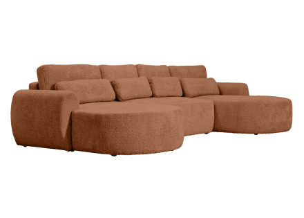 Canapé panoramique convertible avec coffre en tissu bouclette Mahina