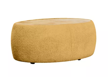 Table basse ovale en tissu bouclette et plateau en bois 114 cm Mahina