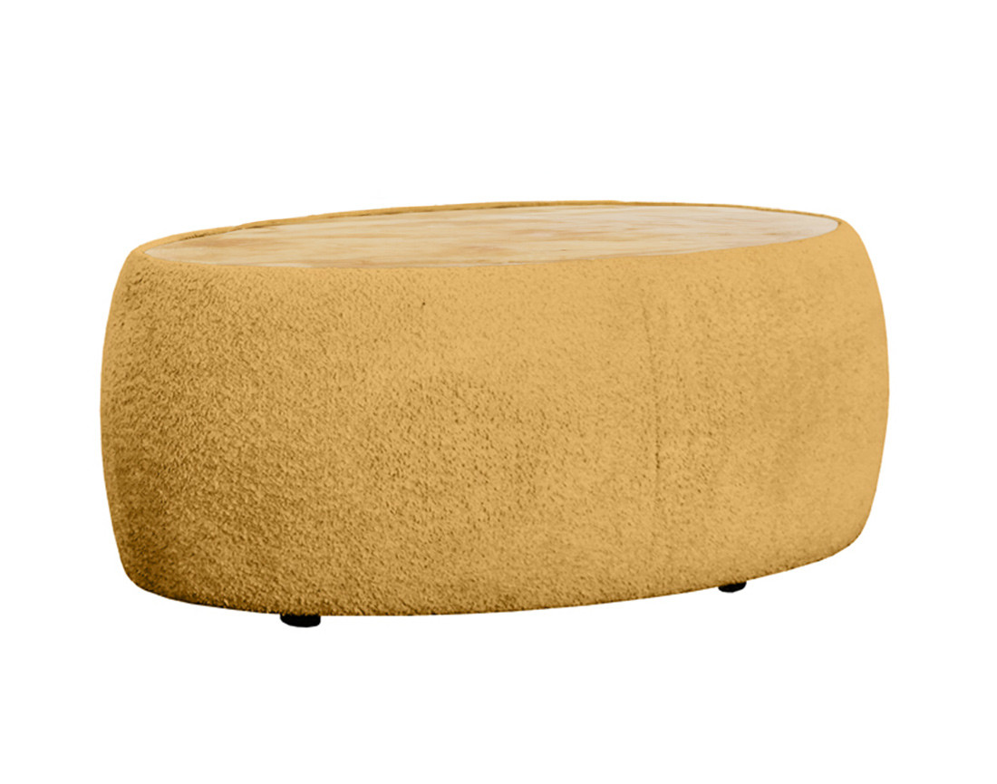 Table basse ovale en tissu bouclette et plateau en bois 114 cm Mahina