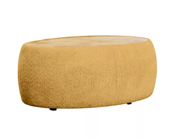 Table basse ovale en tissu bouclette et plateau en bois 114 cm Mahina