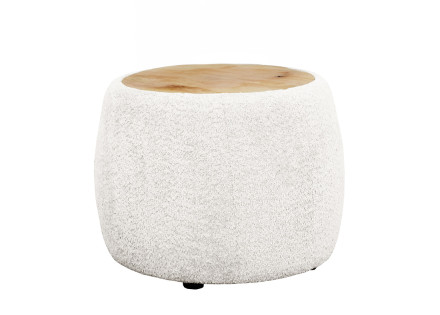 Table basse ronde en tissu bouclette et plateau en bois 55 cm Mahina