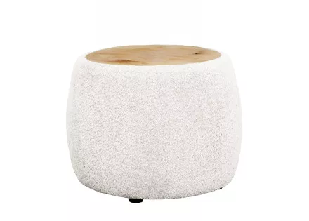 Table basse ronde en tissu bouclette et plateau en bois 55 cm Mahina