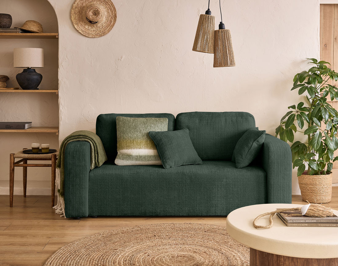 Canapé droit 2 places en velours texturé Miro