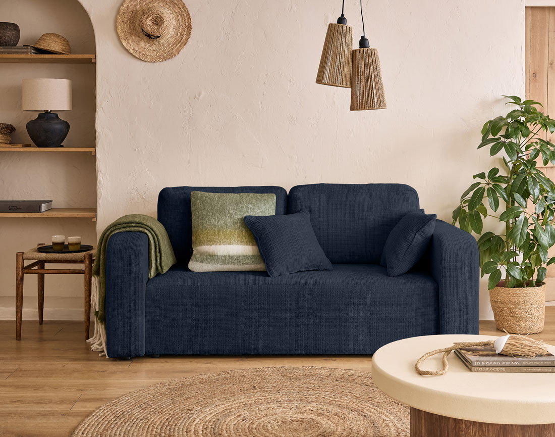 Canapé droit 2 places en velours texturé Miro