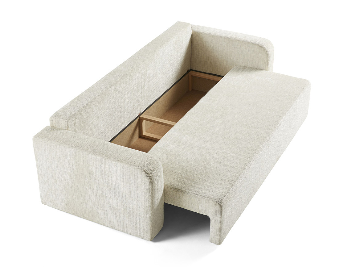 Canapé droit 3 places convertible avec coffre en velours texturé Miro Canapé droit 3 places convertible avec coffre en velours texturé Miro