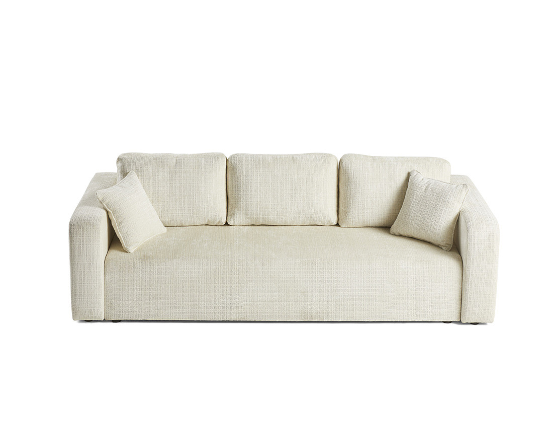 Canapé droit 3 places convertible avec coffre en velours texturé Miro Canapé droit 3 places convertible avec coffre en velours texturé Miro