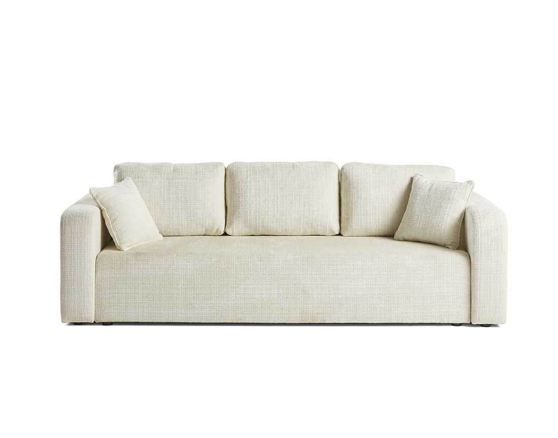 Canapé droit 3 places convertible avec coffre en velours texturé Miro Canapé droit 3 places convertible avec coffre en velours texturé Miro