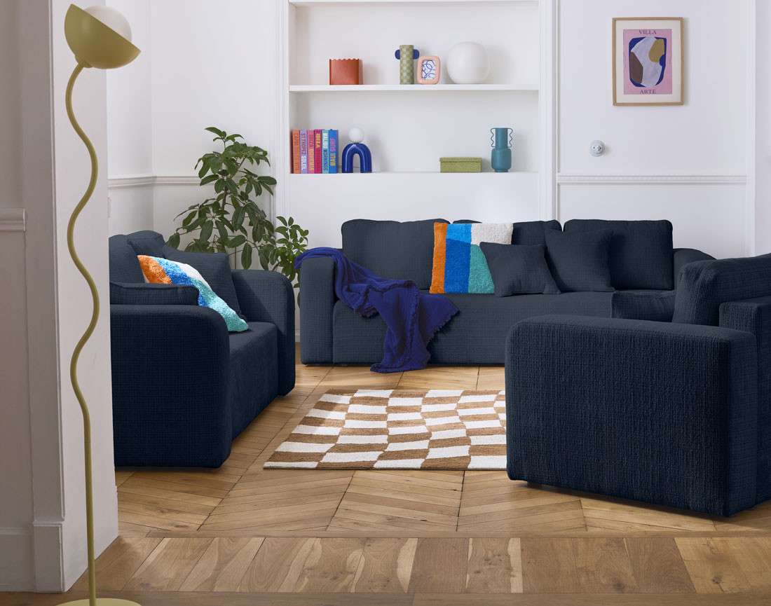 Canapé droit 3 places convertible avec coffre en velours texturé Miro