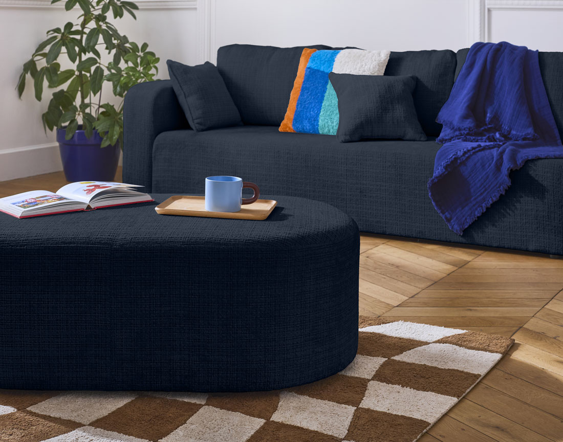 Canapé droit 3 places convertible avec coffre en velours texturé Miro