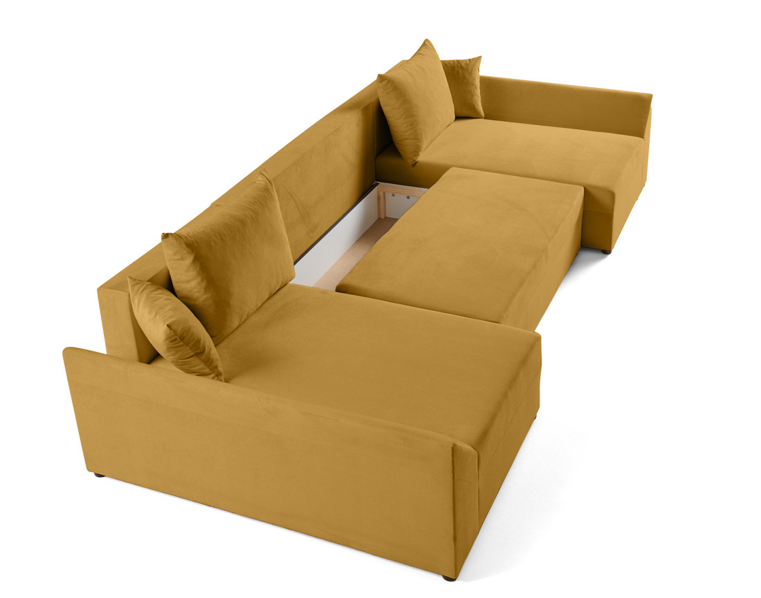 Canapé panoramique en U 7 places convertible avec coffre en velours Mike