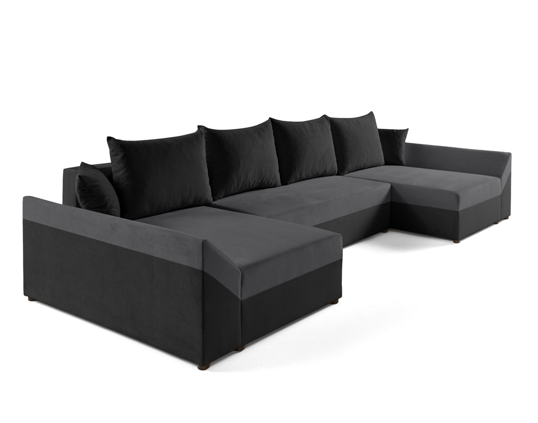 Canapé panoramique en U 7 places convertible avec coffre en velours Mike