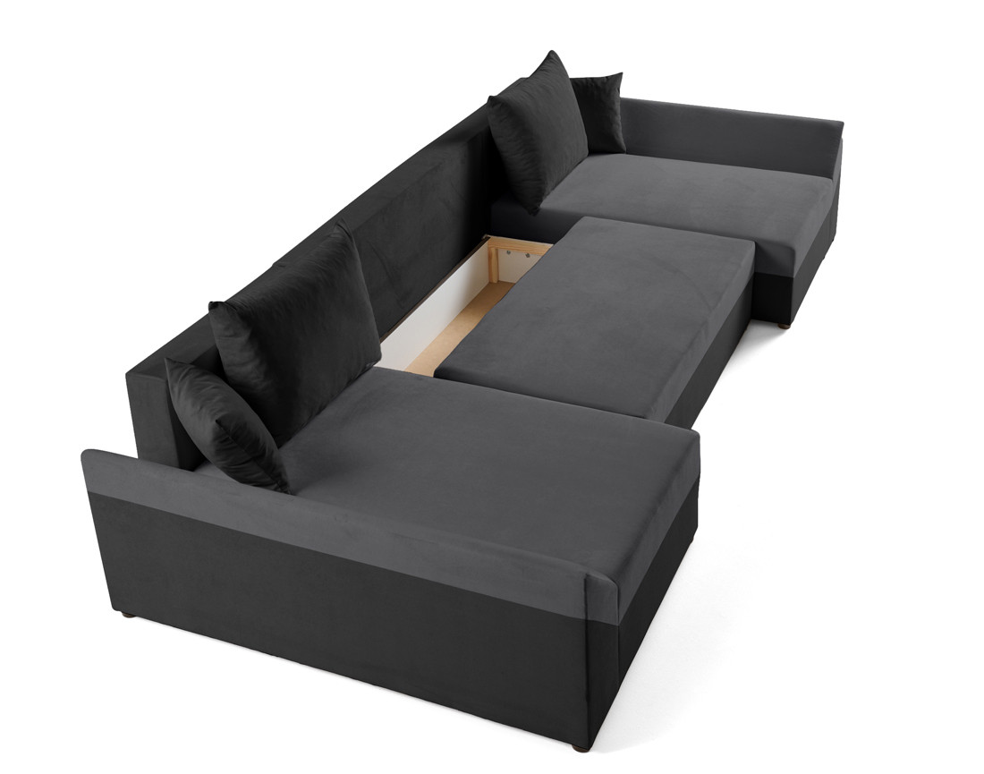 Canapé panoramique en U 7 places convertible avec coffre en velours Mike