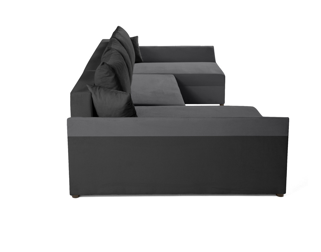 Canapé panoramique en U 7 places convertible avec coffre en velours Mike