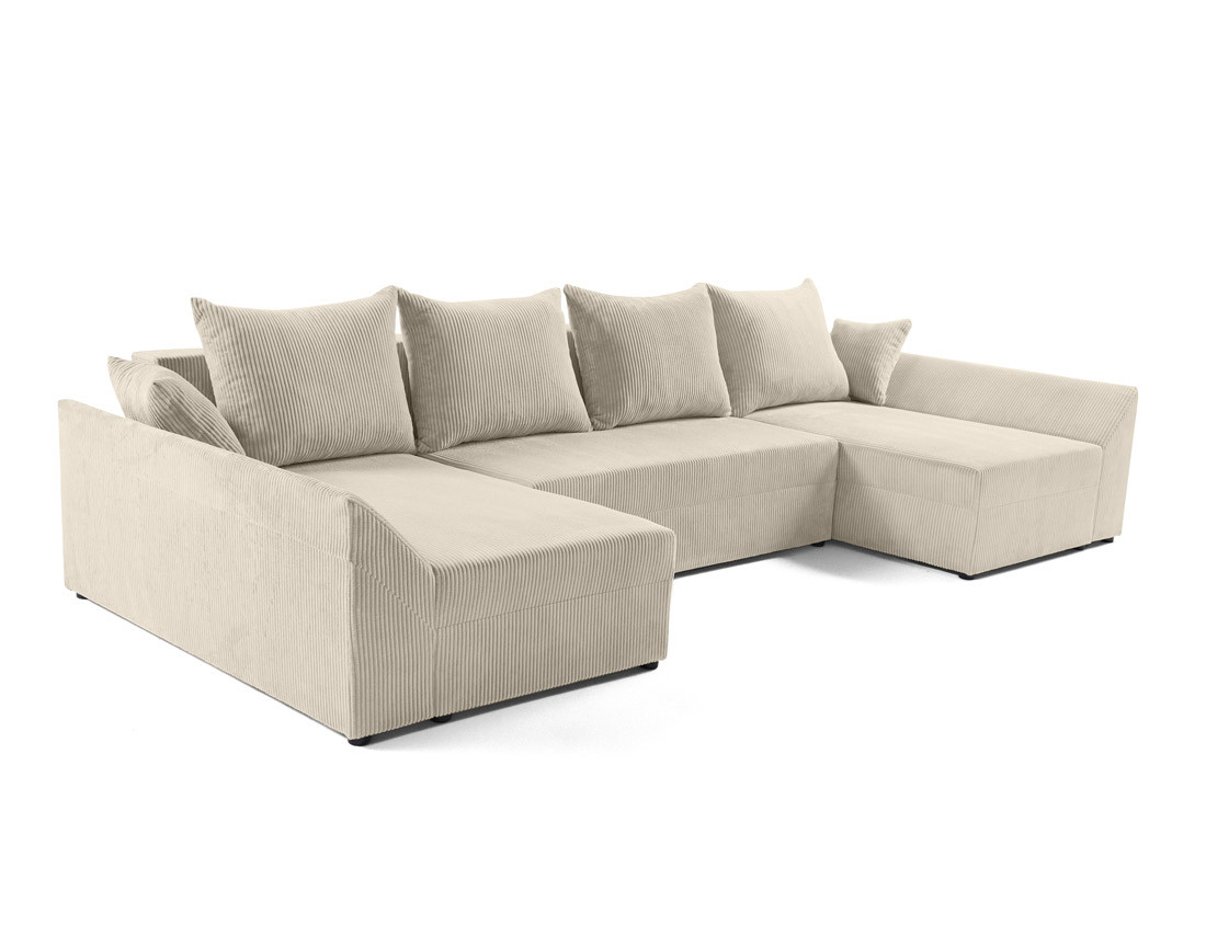 Canapé panoramique en U 7 places convertible avec coffre en velours côtelé Mike
