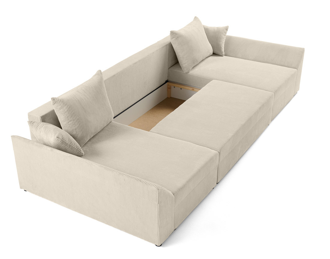 Canapé panoramique en U 7 places convertible avec coffre en velours côtelé Mike