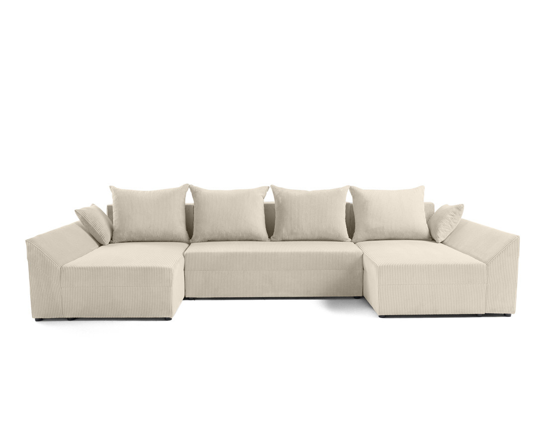 Canapé panoramique en U 7 places convertible avec coffre en velours côtelé Mike