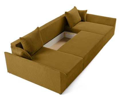 Canapé panoramique en U 7 places convertible avec coffre en velours côtelé Mike