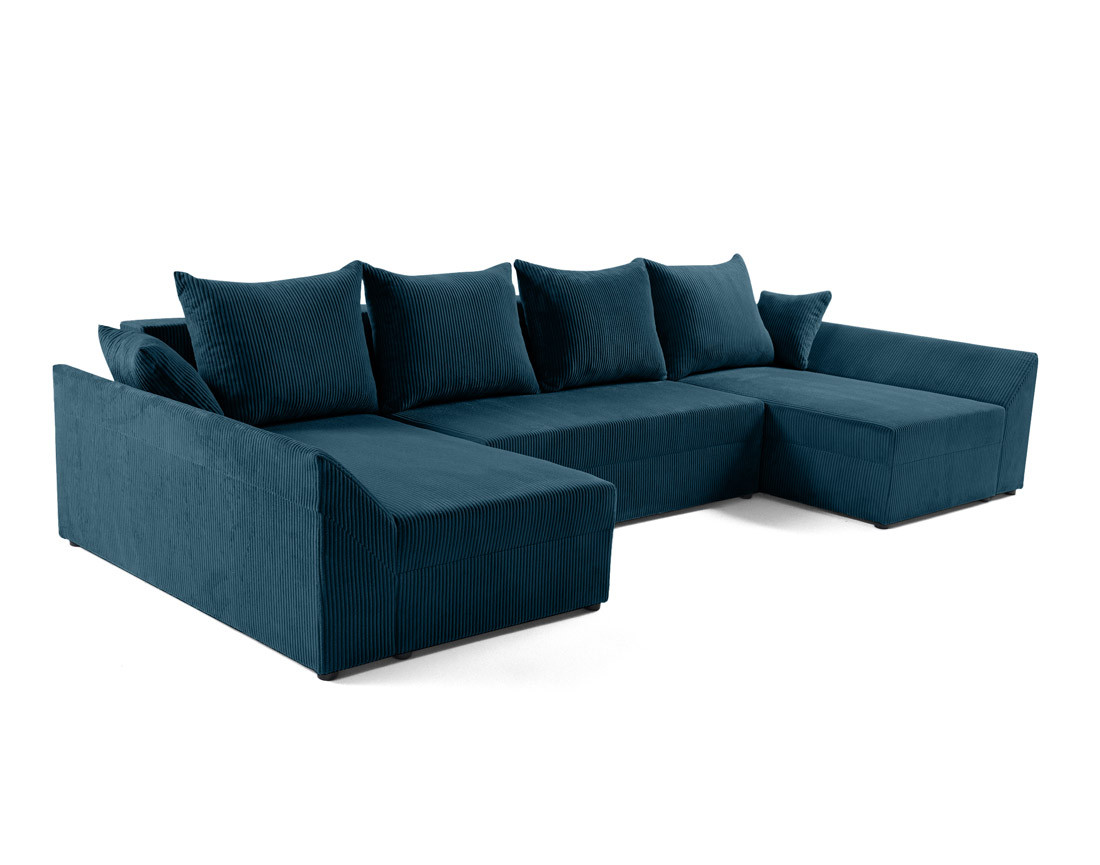 Canapé panoramique en U 7 places convertible avec coffre en velours côtelé Mike