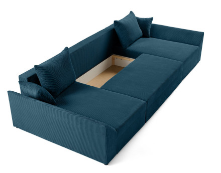 Canapé panoramique en U 7 places convertible avec coffre en velours côtelé Mike