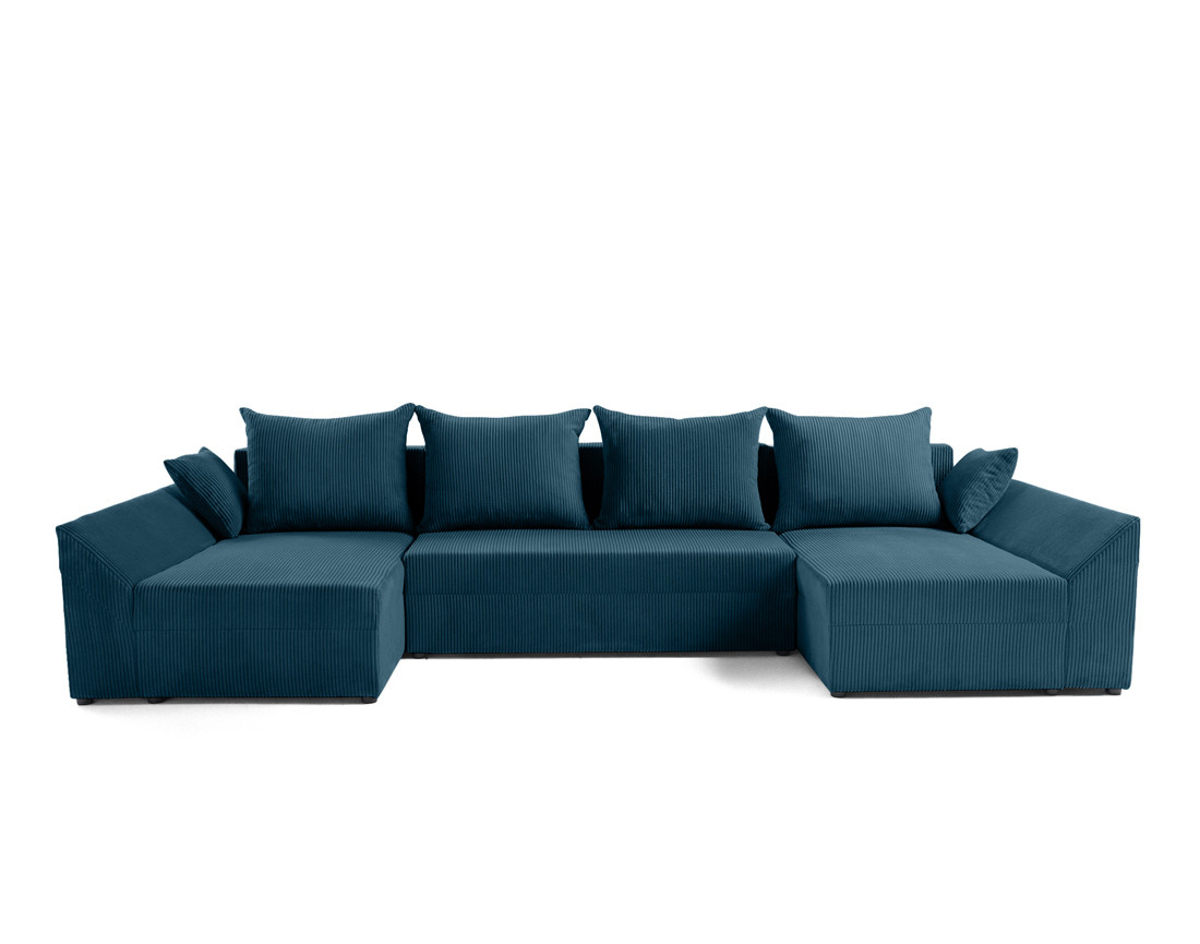 Canapé panoramique en U 7 places convertible avec coffre en velours côtelé Mike