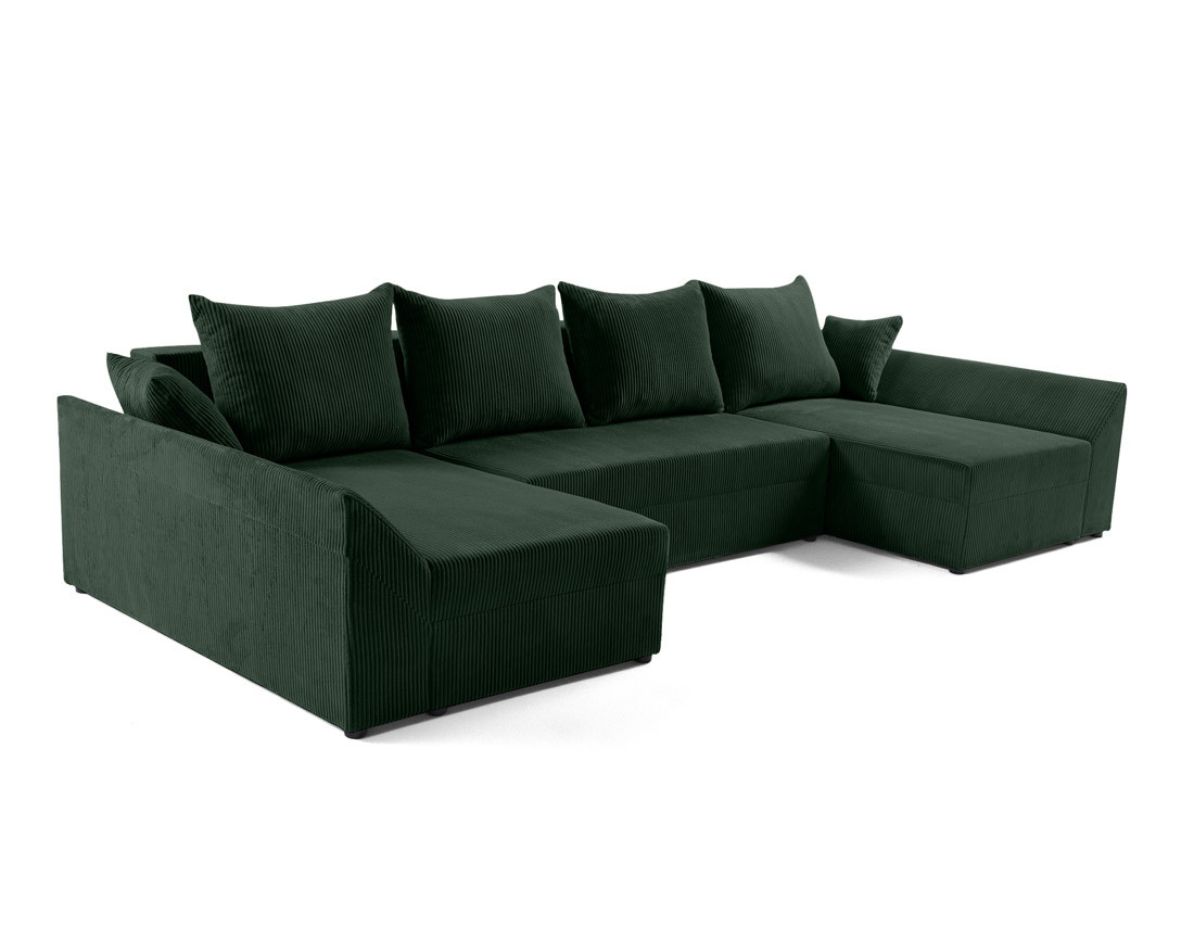 Canapé panoramique en U 7 places convertible avec coffre en velours côtelé Mike