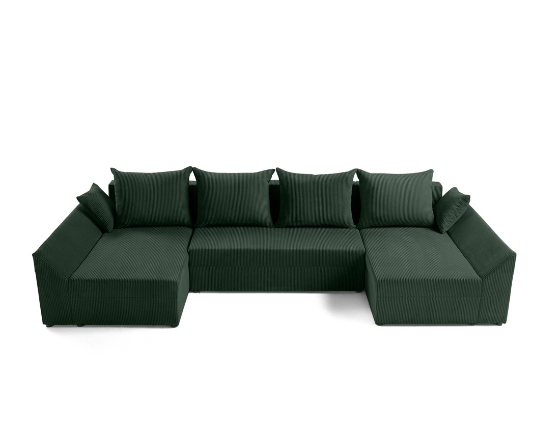 Canapé panoramique en U 7 places convertible avec coffre en velours côtelé Mike