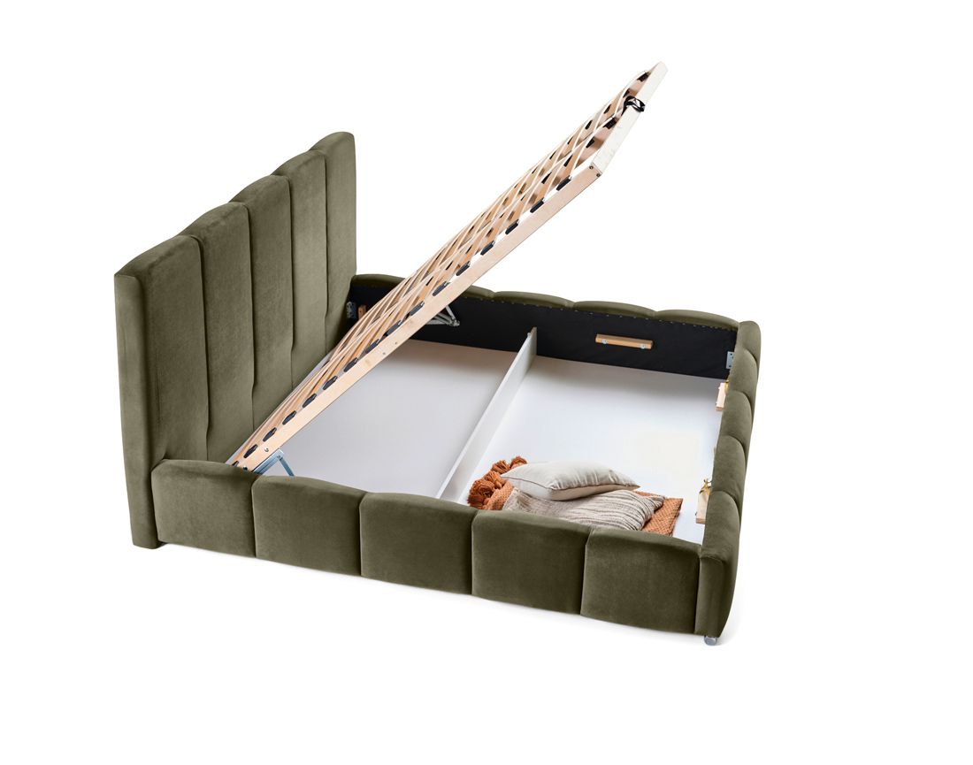 Torreon - lit coffre - 140x200 - sommier inclus - en velours Bestmobilier