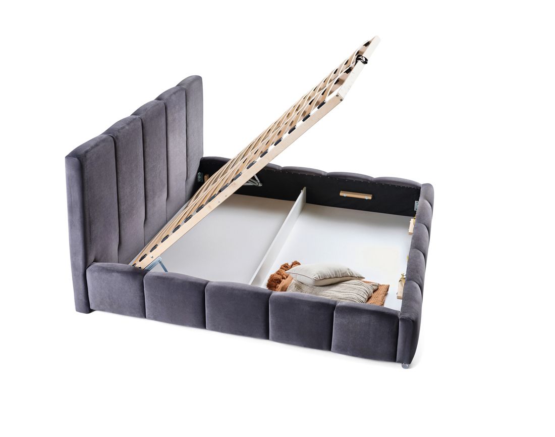 Torreon - lit coffre - 140x200 - sommier inclus - en velours Bestmobilier
