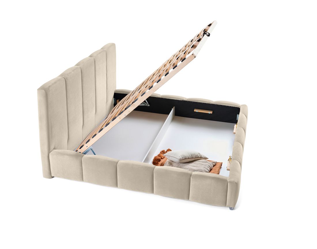 Torreon - lit coffre - 140x200 - sommier inclus - en velours Bestmobilier