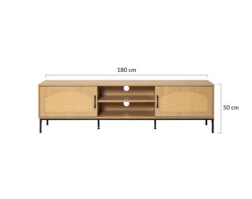 Meuble TV bois 2 portes et 2 niches 180 cm Nagato