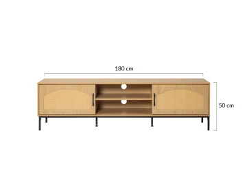 Meuble TV bois 2 portes et 2 niches 180 cm Nagato
