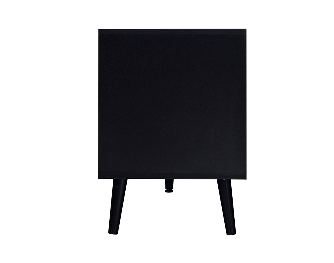 Meuble TV noir et cannage 2 portes et 2 niches 140 cm Goto