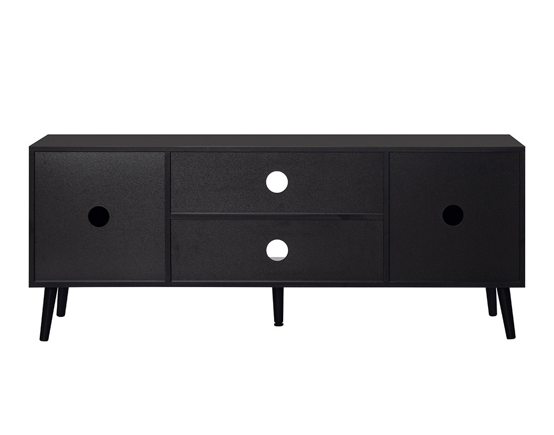 Meuble TV noir et cannage 2 portes et 2 niches 140 cm Goto