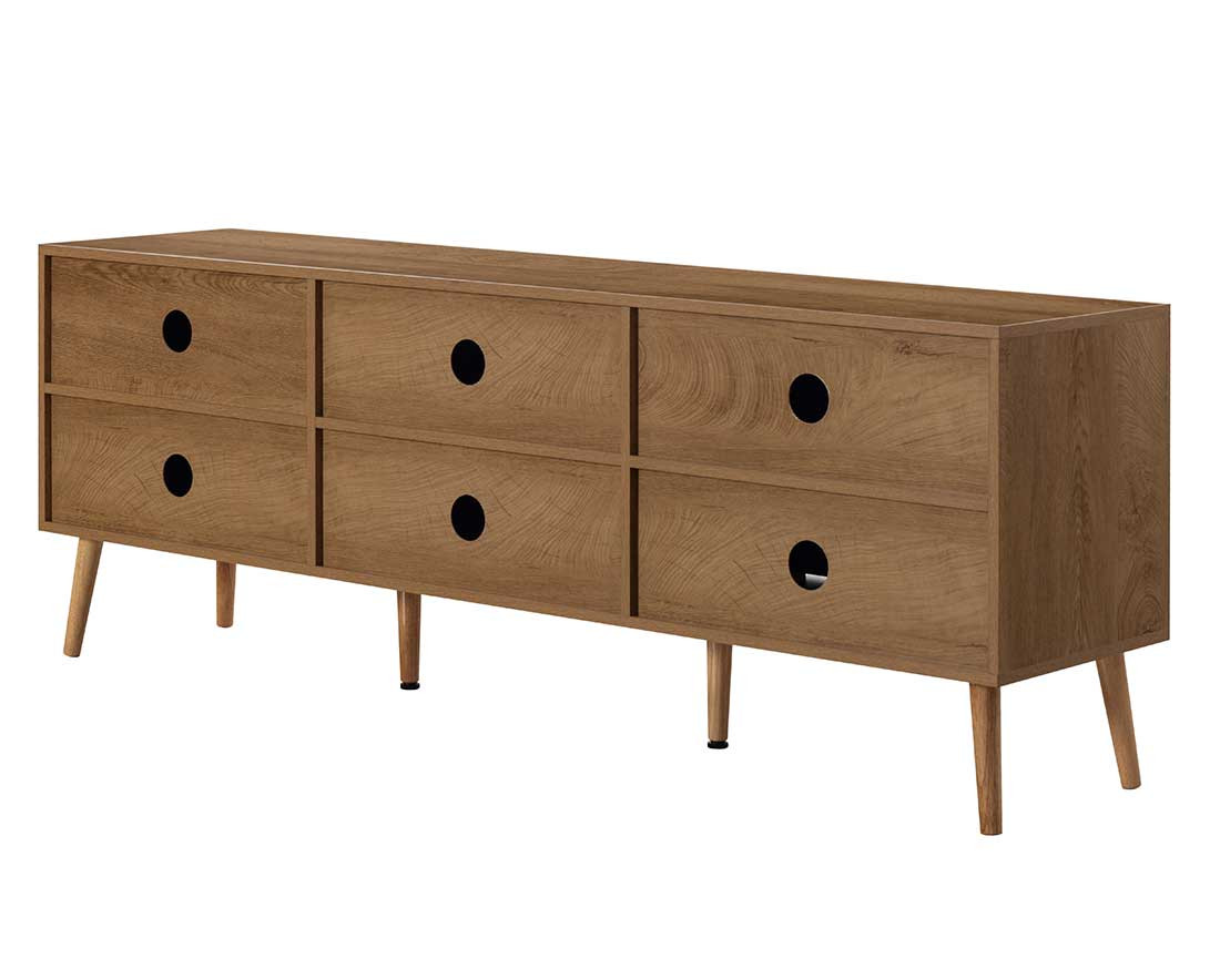 Meuble TV bois et cannage 3 portes 167 cm Goto