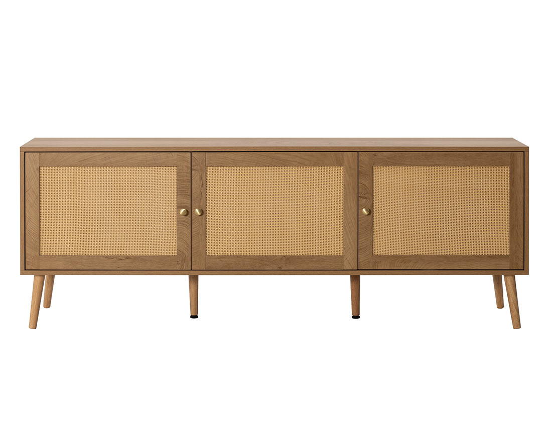 Meuble TV bois et cannage 3 portes 167 cm Goto