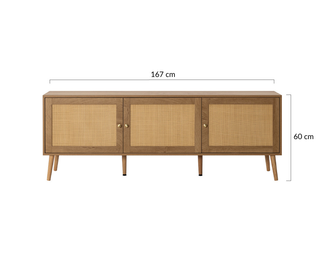 Meuble TV bois et cannage 167 cm Goto