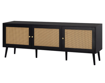 Meuble TV noir et cannage 3 portes 167 cm Goto