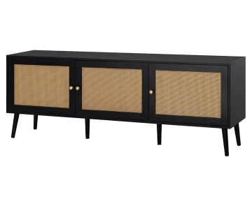 Meuble TV noir et cannage 3 portes 167 cm Goto