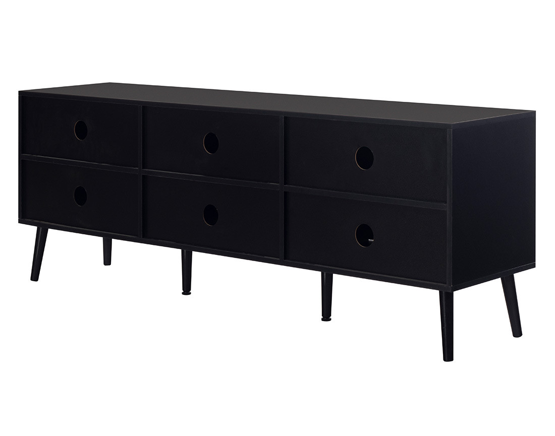 Meuble TV noir et cannage 167 cm Goto