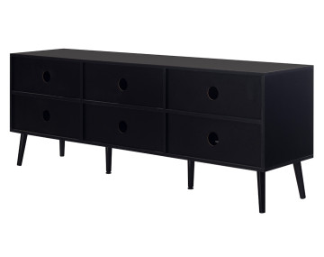 Meuble TV noir et cannage 3 portes 167 cm Goto